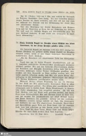70. König Friedrich August der Gerechte nimmt Abschied von seinen Untertanen, die der Krone Preußen zufallen sollen (1815)