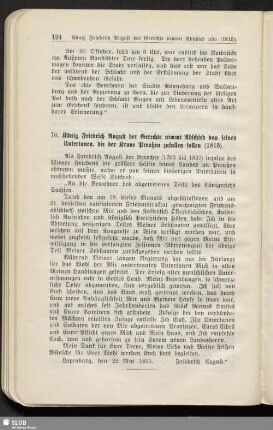 70. König Friedrich August der Gerechte nimmt Abschied von seinen Untertanen, die der Krone Preußen zufallen sollen (1815)