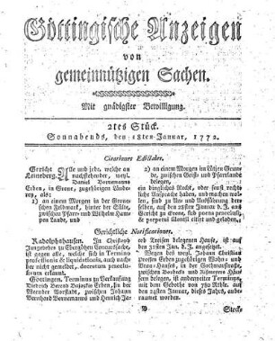 2tes Stück. Sonnabends, den 18ten Januar, 1772.