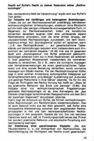 49-50, Duplik auf Ryffel's Replik zu meiner Rezension seiner "Rechtssoziologie"
