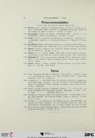 [Personenmedaillen, Varia, Nachtrag] (Nr. 1716-1737)