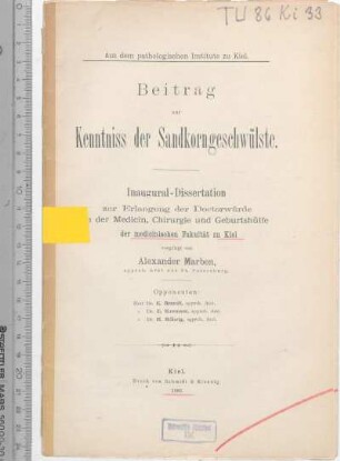 Beitrag zur Kenntniss der Sandkorngeschwülste