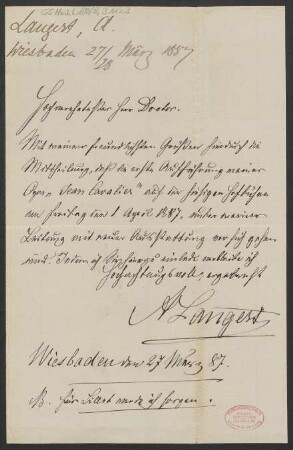 Brief an B. Schott's Söhne : 27.03.1887
