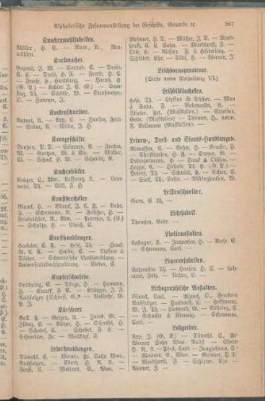 Lederhandlungen. Leichdornoperateure. Leihbibliotheken. Leinen-, Drell- und Stouts-Handlungen. Leistenschneider. Lichtfabrik. Liniiranstalten. Liqueurfabriken. Lithographische Anstalten. Lohgerber. [Lohndiener.]