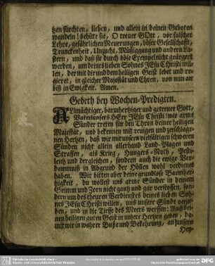 Gebeth bey Wochen-Predigten