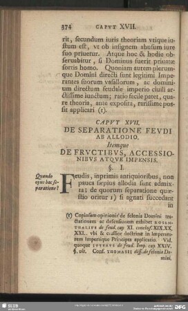 Caput XVII. De Separatione Feudi Ab Allodio. Itemque De Fructibus, Accessionibus Atque Impensis