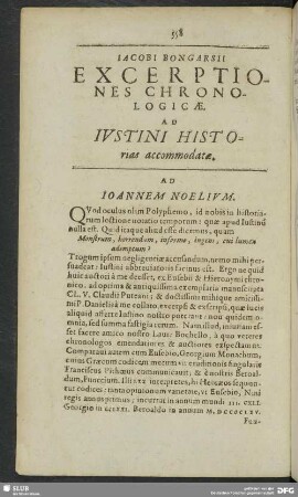 Iacobi Bongarsii Excerptiones Chronologicae Ad Iustini Historias accommodate