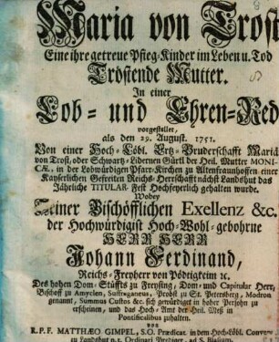 Maria von Trost ... eine tröstende Mutter : Lobrede