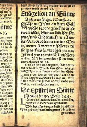 De Epistel an Sünte Nicolai dage. Eccles: 44. [Dat Euangelion an Sünte Nicolai dage/ [...]]