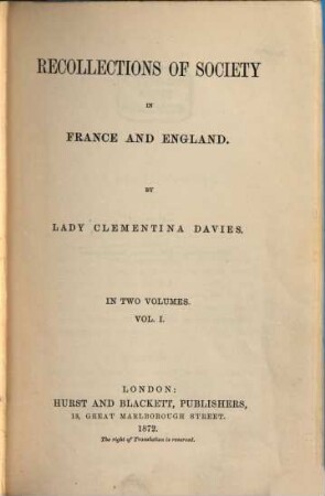 Recollections of society in France and England : in two volumes. 1