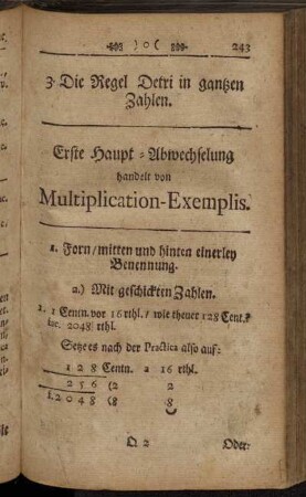Erste Haupt-Abwechselung handelt von Multiplication-Exemplis.