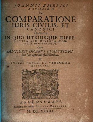 De Comparatione Iuris Civilis et Canonici Tractatus