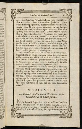 235-255, Meditatio De mercede multa nimis & aeterna bonis Sacerdotibus in Caelis parata; Meditatio De Humilitate; Series Exercitiorum