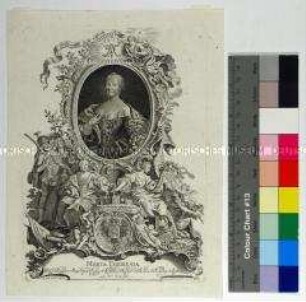 Porträt der Maria Theresia römisch deutsche Kaiserin, Erzherzogin von Österreich sowie Königin von Ungarn und Böhmen mit allegorischem Beiwerk