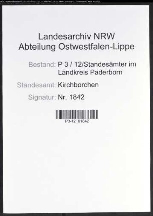 Sterberegister Standesamt Kirchborchen