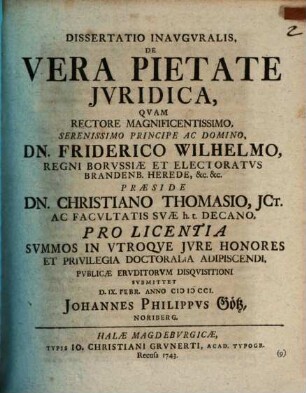 Dissertatio inauguralis de vera pietate iuridica
