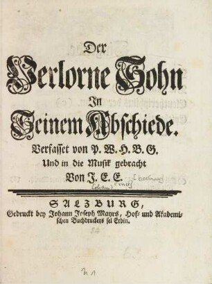 Der verlorne Sohn in seinem Abschiede