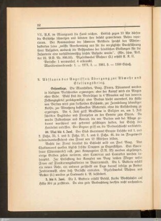 9. Abflauen des Angriffes; Übergang zur Abwehr- und Stellungskrieg