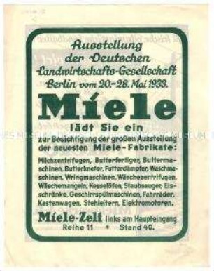 Informationsblatt über Mieles Produktangebote