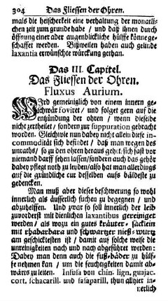Das III. Capitel. Das Fliessen der Ohren. Fluxus Aurium.