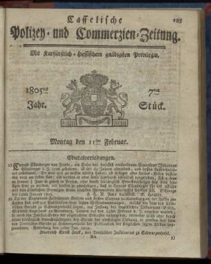7tes Stueck, Montag den 11ten Februar 1805