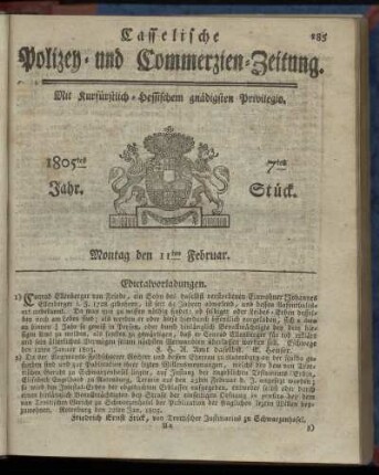 7tes Stueck, Montag den 11ten Februar 1805