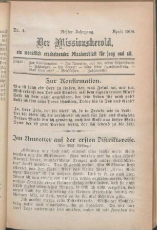 Nr. 4. Achter Jahrgang. April 1908.