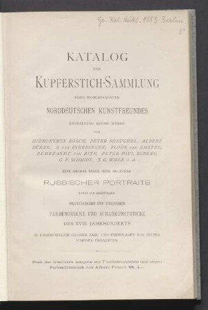 Die Kupferstich-Sammlung des Historienmalers Philipp Veit ... : nebst seinem künstlerischen Nachlasse ...