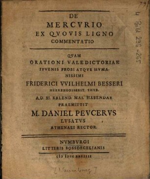 De Mercvrio Ex Qvovis Ligno Commentatio