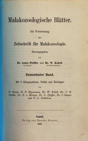 Malakozoologische Blätter. 19. 1872