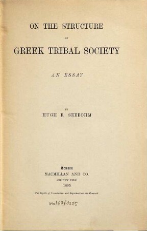 On the structure of Greek tribal society : an essay