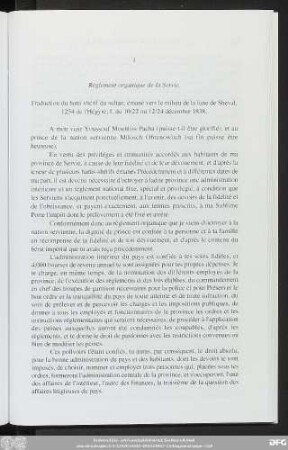 1 Règlement organique de la Servie.