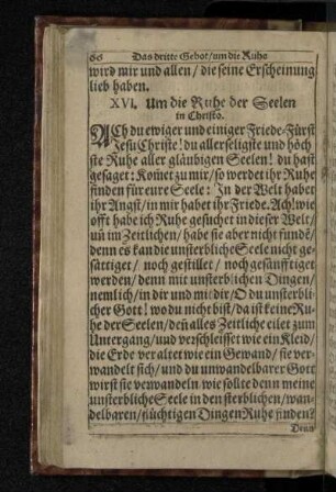 XVI. Um die Ruhe der Seelen in Christo.