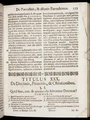 Titulus XXX. De Decimis, Primitiis, & Oblationibus. - Titulus XXXIII. De Conversione Infidelium.