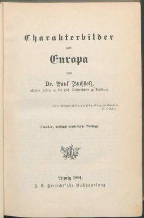 V. Charakterbilder aus Europa.