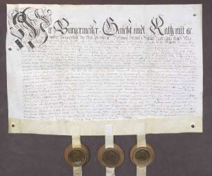 Erbhuldigungsrevers der Stadt Pforzheim gegen den Markgrafen Karl Wilhelm III. von Baden-Durlach