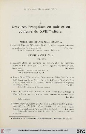 I. Gravures Françaises en noir et en couleurs du XVIIIme siècle (No. 1 - 94)