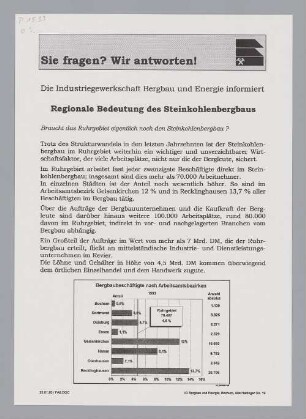 "Sie fragen? Wir antworten! Regionale Bedeutung des Steinkohlenbergbaus"