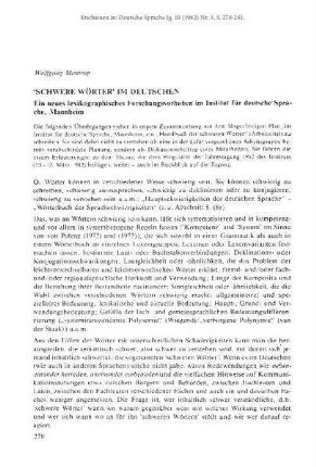 'Schwere Wörter' im Deutschen. Ein neues lexikographisches Forschungsvorhaben im Institut für deutsche Sprache, Mannheim