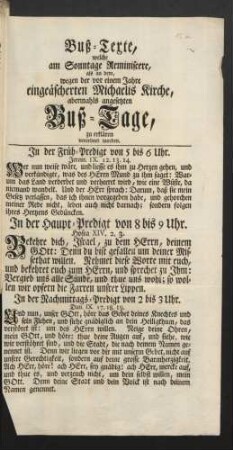 Buß-Texte, welche am Sonntage Reminiscere, als an dem wegen der vor einem Jahre eingeäscherten Michaelis Kirche, abermahls angesetzten Buß-Tage, zu erklären verordnet worden