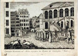 Epidemische Krankheiten und das Sterben vergrößern das Unglück der bedrängten Stadt. Blatt 18 aus der Serie "Dresdens Not und Rettung, 1813"