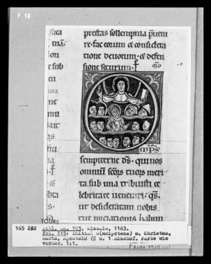 Missale aus Saint-Martin in Tours — Initiale O mit Christus, Maria und den Aposteln, Folio 115