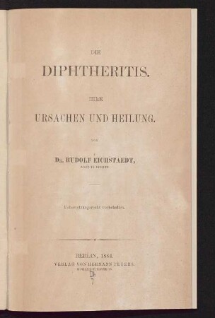 Die Diphtheritis : ihre Ursachen und Heilung