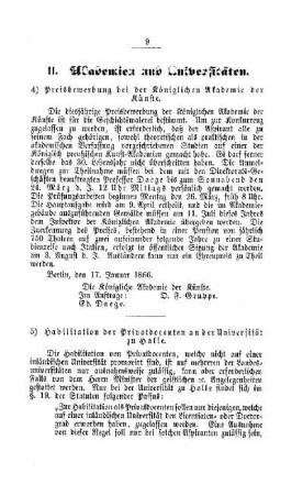 Habilitation der Privatdocenten an der Universität zu Halle : [II. Akademien und Universitäten]