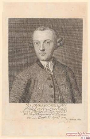Dr. med. Jo. Traugott Adolph;. geb. 04.12.1728 in Hirschberg (Schlesien); gest. 11.04.1771 in Altdorf