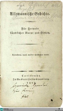 Allemannische Gedichte : für Freunde ländlicher Natur und Sitten