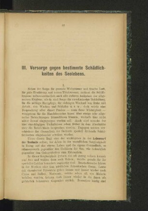 III. Vorsorge gegen bestimmte Schädlichkeiten des Seelebens.