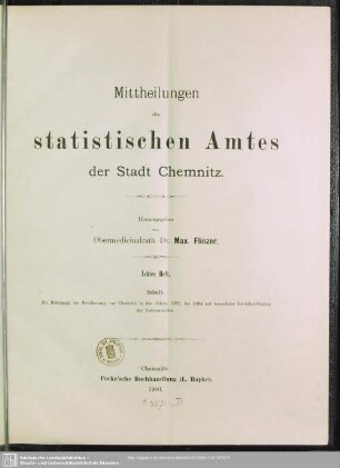 8.1901: Mittheilungen des Statistischen Amtes der Stadt Chemnitz