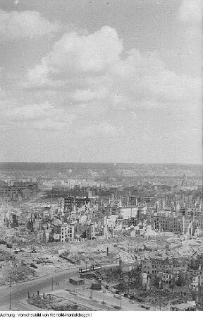 Dresden, Grunaer Straße, Trümmer, Carolabrückenzufahrt, März 1951
