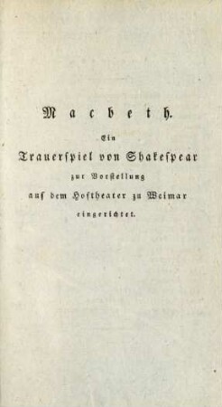 Macbeth. Ein Trauerspiel von Shakespear ...